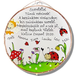 Kezünkben virágcsokor - katicás ballagási Üvegkép - óvó néninek, dajka méninek, kisgyermekgondozónak, Otthon & Életmód, Dekoráció, Ajtó- és ablak dekoráció, Ajtódísz & Kopogtató, Üvegművészet, Festett tárgyak, MESKA