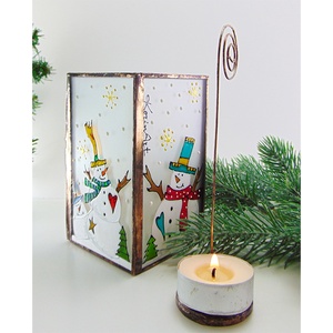 Hóemberek - mécsestartó vagy ceruzatartó, Otthon & Életmód, Gyertya, illat, aroma, Mécses és mécsestartó, Üvegművészet, Festett tárgyak, MESKA