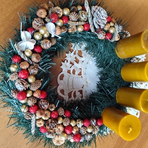 Adventi koszorú ,mhviasz gyertyával, Karácsony, Adventi díszek, Adventi koszorú, Mindenmás, MESKA
