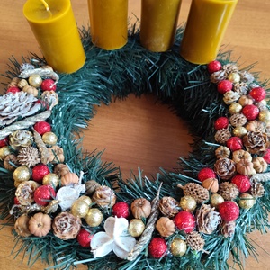 Adventi koszorú ,mhviasz gyertyával - karácsony - adventi díszek - adventi koszorú - Meska.hu