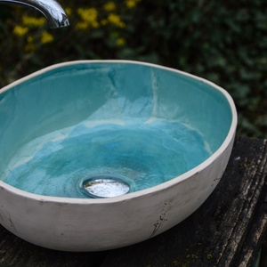 Ovális türkíz mosdótál (45cm széles), Otthon & Életmód, Fürdőszoba, Mosdótál, Kerámia, MESKA