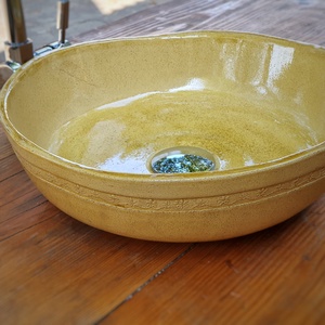 Aranysárga kerámia mosdótál 37cm - otthon & életmód - fürdőszoba - mosdótál - Meska.hu