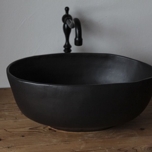 Matt fekete kézműves kerámia mosdótál, Otthon & Életmód, Fürdőszoba, Mosdótál, Kerámia, MESKA