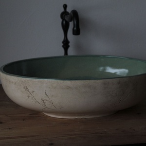 Ovális türkíz mosdótál (45cm széles), Otthon & Életmód, Fürdőszoba, Mosdótál, Kerámia, MESKA