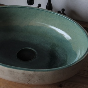 Ovális türkíz mosdótál (45cm széles) - otthon & életmód - fürdőszoba - mosdótál - Meska.hu