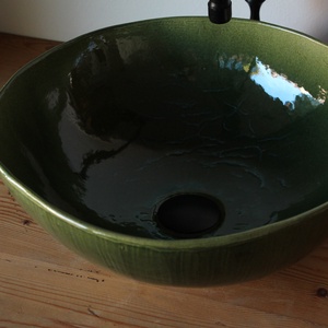 Zöld ovális kézműves mosdótál - Meska.hu