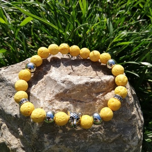 Leopárdos lávakő karkötő - ékszer - karkötő - bogyós karkötő - Meska.hu