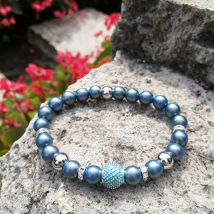 Kék üveggyöngy karkötő, Ékszer, Karkötő, Bogyós karkötő, Gyöngyfűzés, gyöngyhímzés, MESKA