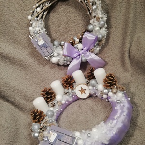 Lila unikornisos adventi szett ledfénnyel, Karácsony, Adventi díszek, Adventi koszorú, Virágkötés, MESKA