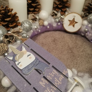 Lila unikornisos adventi szett ledfénnyel - karácsony - adventi díszek - adventi koszorú - Meska.hu