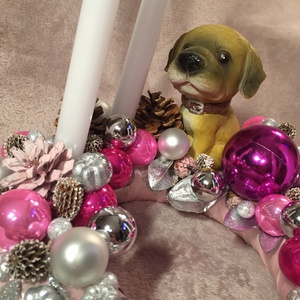 Rózsaszín kutyás adventi szett - karácsony - adventi díszek - adventi koszorú - Meska.hu