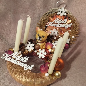Bronz kutyás adventi szett, Karácsony, Adventi díszek, Adventi koszorú, Virágkötés, MESKA