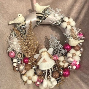 Angyalkás ledes ajtódísz, Karácsony, Adventi díszek, Adventi ajtódísz, Virágkötés, MESKA