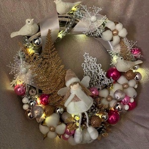 Angyalkás ledes ajtódísz - karácsony - adventi díszek - adventi ajtódísz - Meska.hu