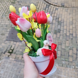 Bárányos tulipános húsvéti asztaldísz - ünnepi díszek, dekorációk - húsvéti díszek és dekorációk - húsvéti asztaldíszek - Meska.hu