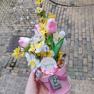 Madárkás tavasz-húsvéti asztaldísz, Ünnepi díszek, dekorációk, Húsvéti díszek és dekorációk, Húsvéti asztaldíszek, Virágkötés, MESKA