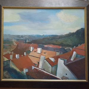 Prágai háztetők, olajfestmény, Művészet, Festmény, Olajfestmény, Festészet, MESKA