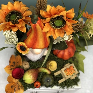 Tökös manó asztaldísz fehér fadobozban - kellékek & szerszámok - dekorációs kellékek - őszi dekor - őszi dekortök - Meska.hu