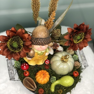 Tökös őszi asztaldísz bádogtálban - kellékek & szerszámok - dekorációs kellékek - őszi dekor - őszi dekortök - Meska.hu