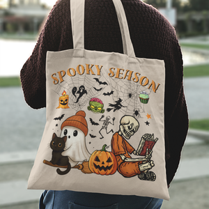 Spooky Season � olvasó csontváz vászontáska - táska & tok - bevásárlás & shopper táska - shopper, textiltáska, szatyor - Meska.hu