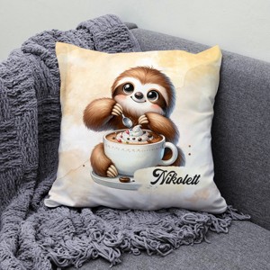 Névvel kérhető - Kávés lajhár egy kis nasival mintás párna - otthon & életmód - lakástextil - párna & párnahuzat - díszpárna (belsővel együtt) - Meska.hu