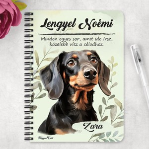 Személyre szabható - Fekete tacskó portré mintás A6-os füzet - otthon & életmód - papír, írószer - jegyzetfüzet & napló - Meska.hu