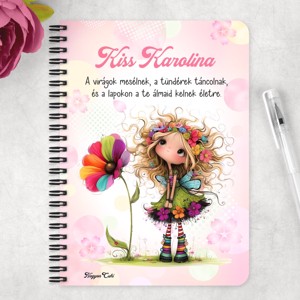 Személyre szabható - Nagyon édes virág tündér mintás A6-os füzet - otthon & életmód - papír, írószer - jegyzetfüzet & napló - Meska.hu