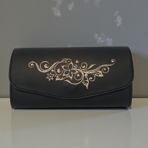Textilbőr pénztárca fekete - arany virágmintás - Meska.hu