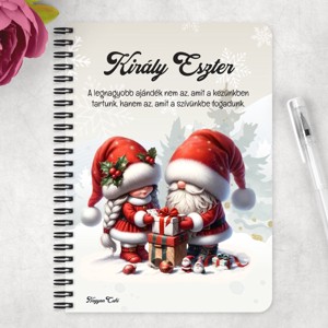Személyre szabható - Ajándékozó karácsonyi manók mintás A6-os füzet - otthon & életmód - papír, írószer - jegyzetfüzet & napló - Meska.hu