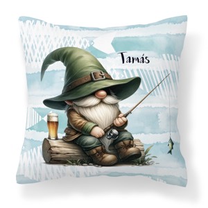Névvel kérhető - Horgász manó és egy sörös kapás mintás párna, Otthon & Életmód, Lakástextil, Párna & Párnahuzat, Díszpárna (belsővel együtt), , MESKA