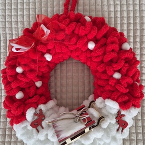 Karácsonyi ajtódísz szánkós piros - karácsony - karácsonyi lakásdekoráció - karácsonyi ajtódíszek - Meska.hu