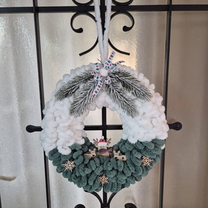 Karácsonyi ajtódísz rénszarvasok, Karácsony, Karácsonyi lakásdekoráció, Karácsonyi ajtódíszek, Kötés, MESKA