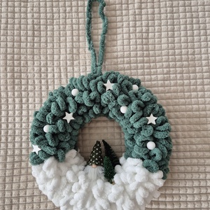 Karácsonyi ajtódísz fenyőfa és manó - karácsony - karácsonyi lakásdekoráció - karácsonyi ajtódíszek - Meska.hu