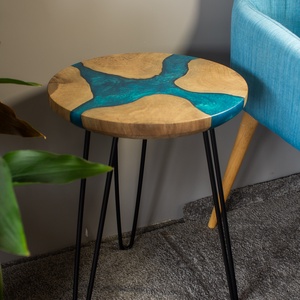 Diófa kőr alakú asztal, kisasztal, lerakó asztal, dohányzó asztal, folyó asztal, river table, epoxy table ajándék  - otthon & életmód - bútor - asztal - Meska.hu