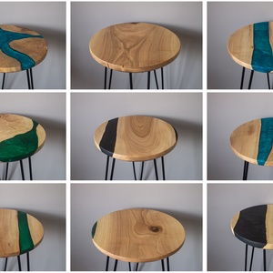Diófa kék kőr alakú asztal, kisasztal, lerakó asztal, dohányzó asztal, folyó asztal, river table epoxy table ajándék  - otthon & életmód - bútor - asztal - Meska.hu