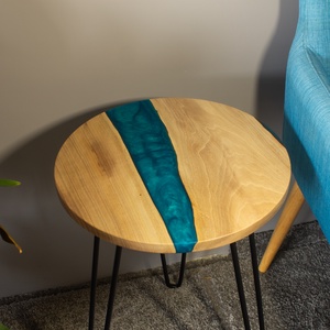 Diófa kék kőr alakú asztal, kisasztal, lerakó asztal, dohányzó asztal, folyó asztal, river table epoxy table ajándék , Otthon & Életmód, Bútor, Asztal, Famegmunkálás, MESKA