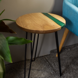 Diófa zöld kőr alakú asztal, kisasztal, lerakó asztal, dohányzó asztal, folyó asztal, river table epoxy table ajándék  - otthon & életmód - bútor - asztal - Meska.hu