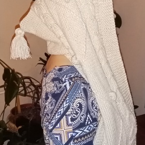 Kapucnis sál, kézzel kötött beige színű  - ruha & divat - sál, sapka, kendő - Meska.hu