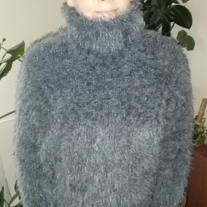 Kézzel kötött női szürke moher pulóver, szőrös hatású , Ruha & Divat, Női ruha, Pulóver, Kötés, MESKA