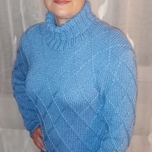 Rombusz mintás unisex kézzel kötött pulóver  - Meska.hu