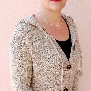 Azsur mintás kardigán beige szinben - ruha & divat - női ruha - pulóver - Meska.hu