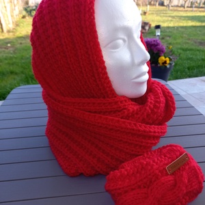 Kézmelegítő, körsál szett piros szinben, Ruha & Divat, Sál, Sapka, Kendő, Sapka & Sál szett, Kötés, MESKA