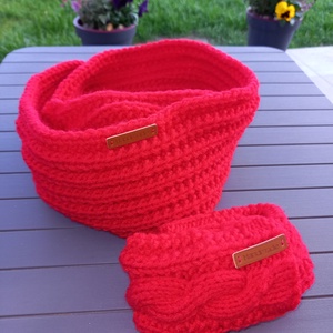 Kézmelegítő, körsál szett piros szinben - ruha & divat - sál, sapka, kendő - sapka & sál szett - Meska.hu