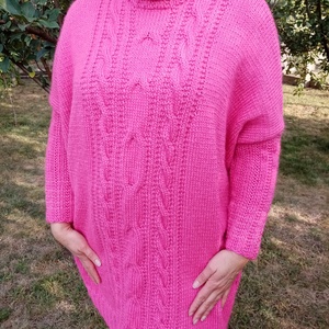 Kézzel kötött tunika, pink  - Meska.hu