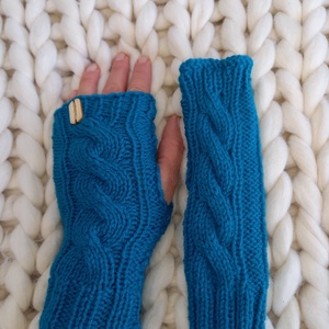 Kézzel kötött kézmelegítő türkizkék skzínben  - ruha & divat - sál, sapka, kendő - kesztyű - Meska.hu