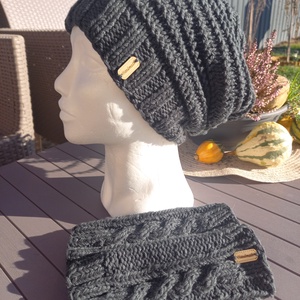 Kézzel kötött beanie sapka és kézmelegítő szett. - ruha & divat - sál, sapka, kendő - kesztyű - Meska.hu