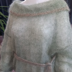 Kézi kötéssel készült női moher tunika penész zöld  színben , Ruha & Divat, Női ruha, Pulóver & Kardigán, Kötés, MESKA
