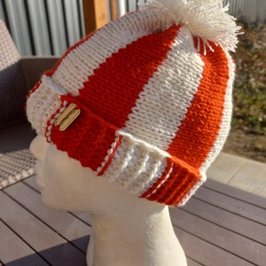 Sapka csíkos, piros, fehér , Ruha & Divat, Sál, Sapka, Kendő, Vállkendő, Kötés, MESKA