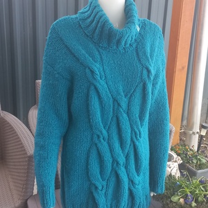 Kézzel kötött türkiz kek női pulóver - Meska.hu