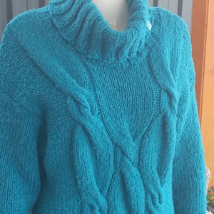 Kézzel kötött türkiz kek női pulóver - ruha & divat - női ruha - pulóver - Meska.hu